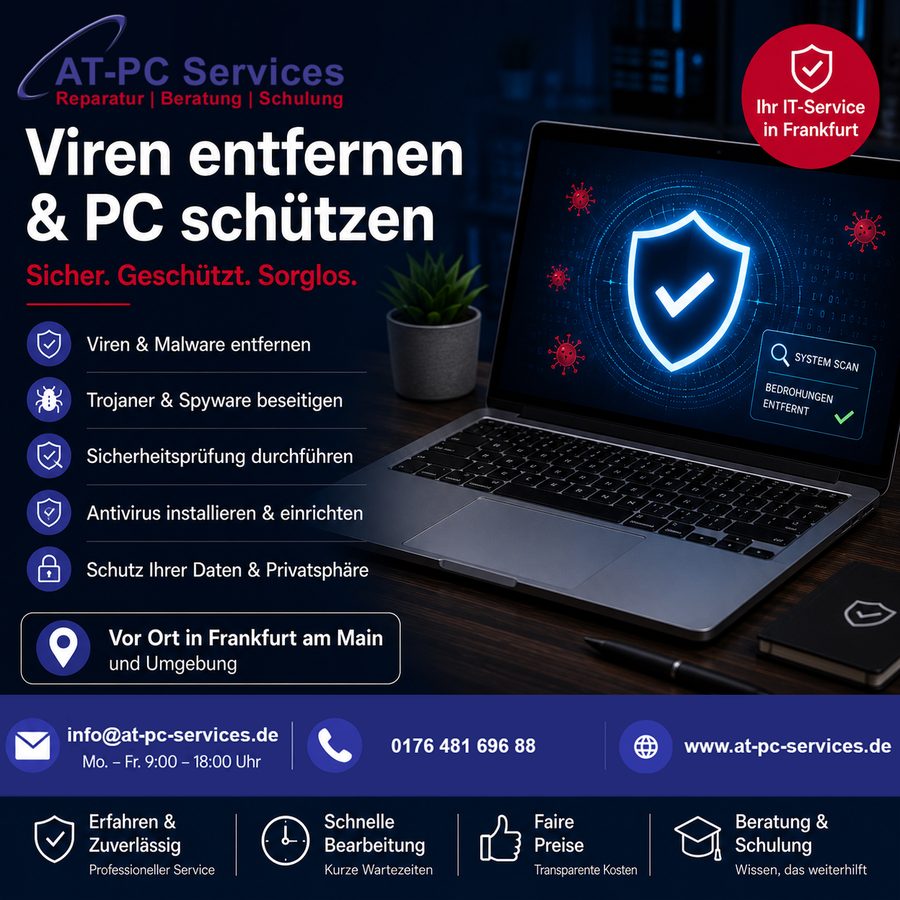 Virus entfernen Frankfurt – Computersicherheit und Virenschutz von AT-PC-Services